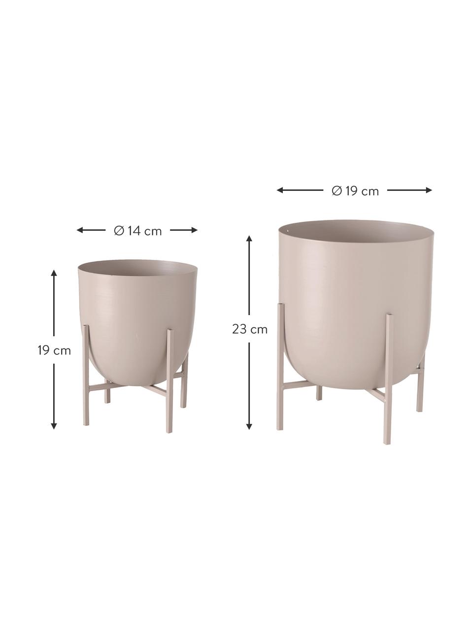 Set de maceteros de metal Kilana, 2 uds., Metal recubierto, Beige, Set de diferentes tamaños