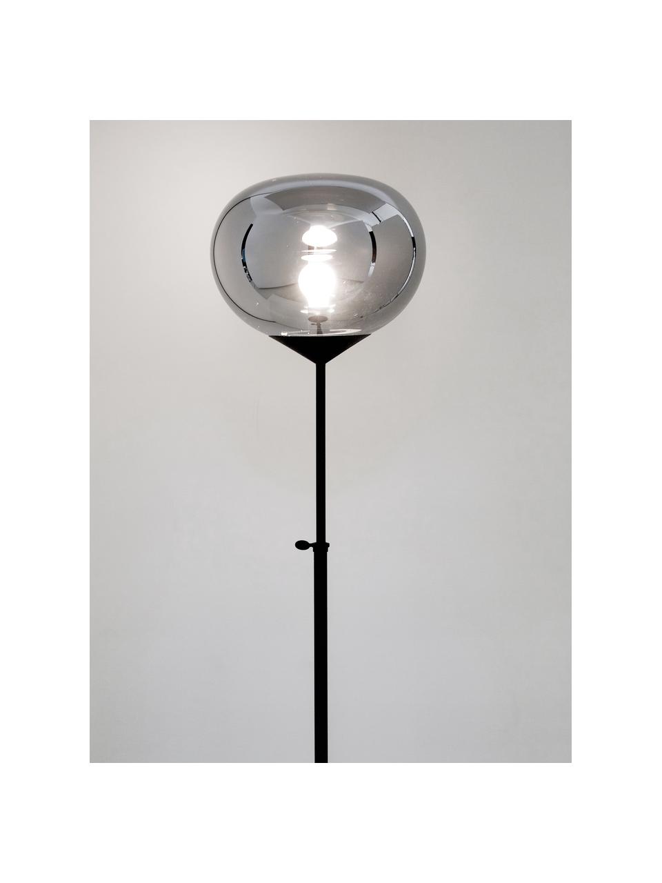 Lampada da terra con paralume in vetr cromato Drop, Paralume: vetro cromato, Base della lampada: metallo verniciato, Argento, nero, Ø 36 x Alt. 164 cm