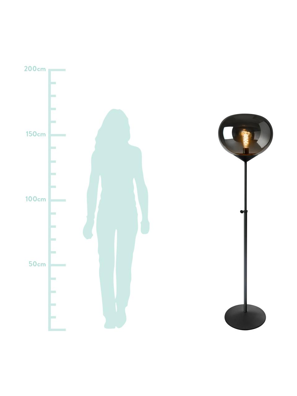 Lámpara de pie Drop, Pantalla: vidrio cromado, Cable: plástico, Cromo, negro, Ø 36 x Al 164 cm