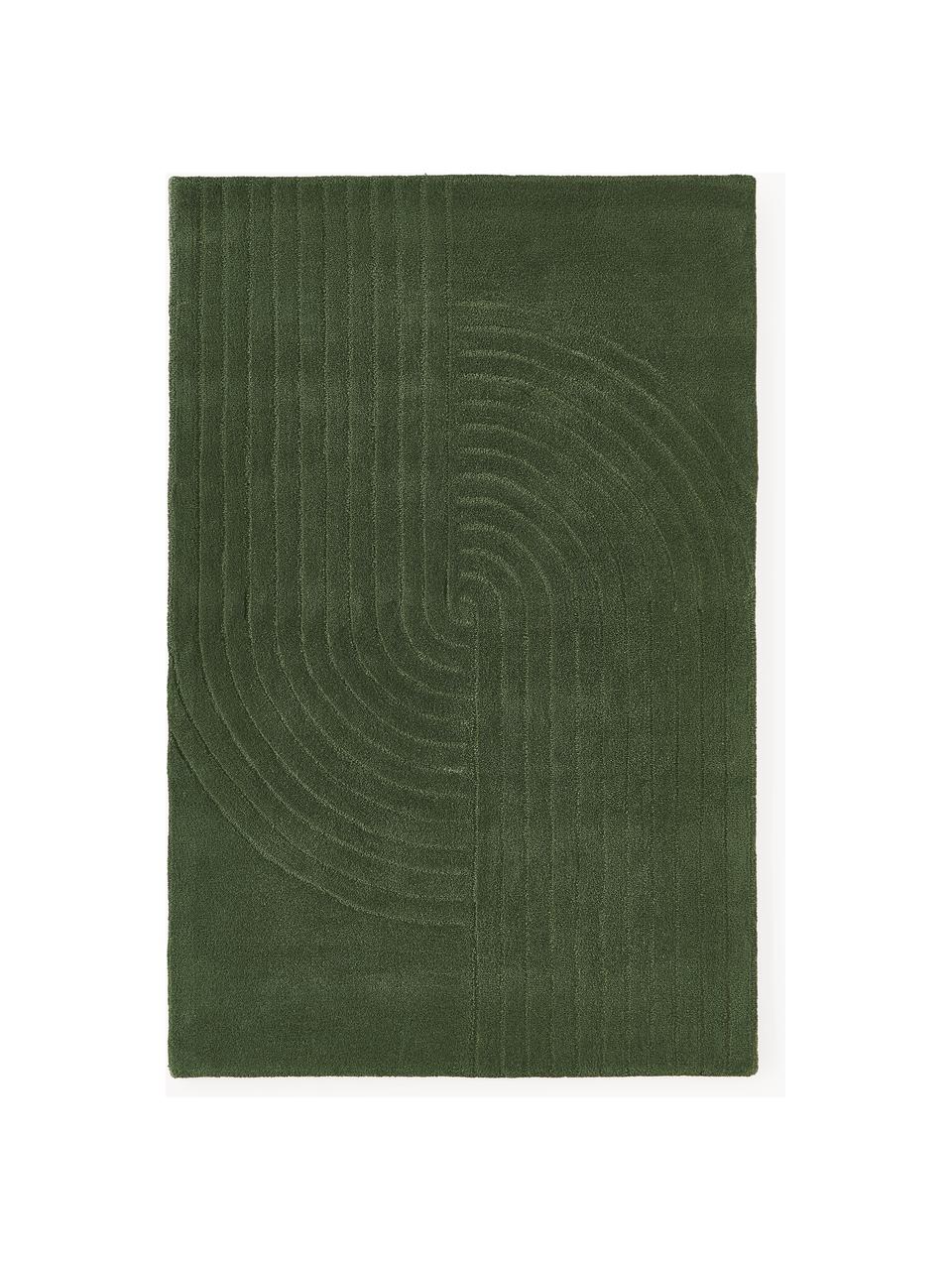 Alfombra artesanal de lana Mason, Parte superior: 100% lana, Reverso: 100% algodón Las alfombra, Verde oscuro, An 80 x L 150 cm(Tamaño XS)