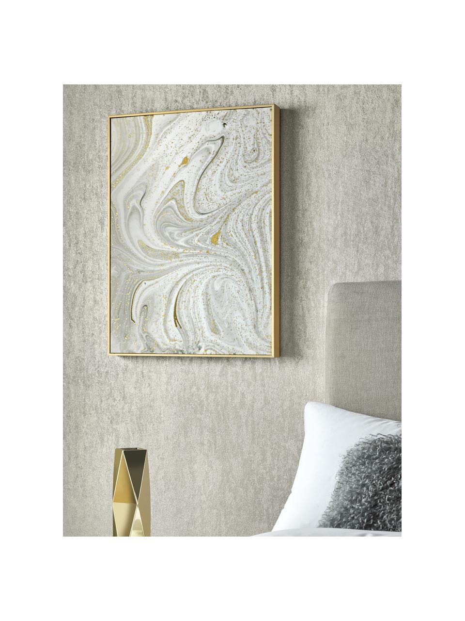 Cuadro enmarcado Marble, Blanco, gris, dorado, An 50 x Al 70 cm