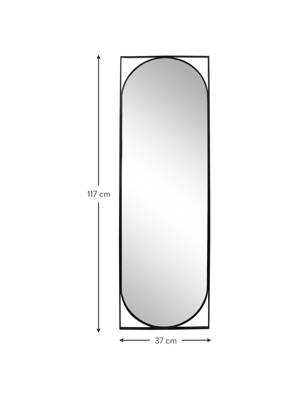 Ovaler Wandspiegel Azurite mit schwarzem Metallrahmen, Rahmen: Metall, beschichtet, Spiegelfläche: Spiegelglas, Schwarz, B 37 x H 117 cm