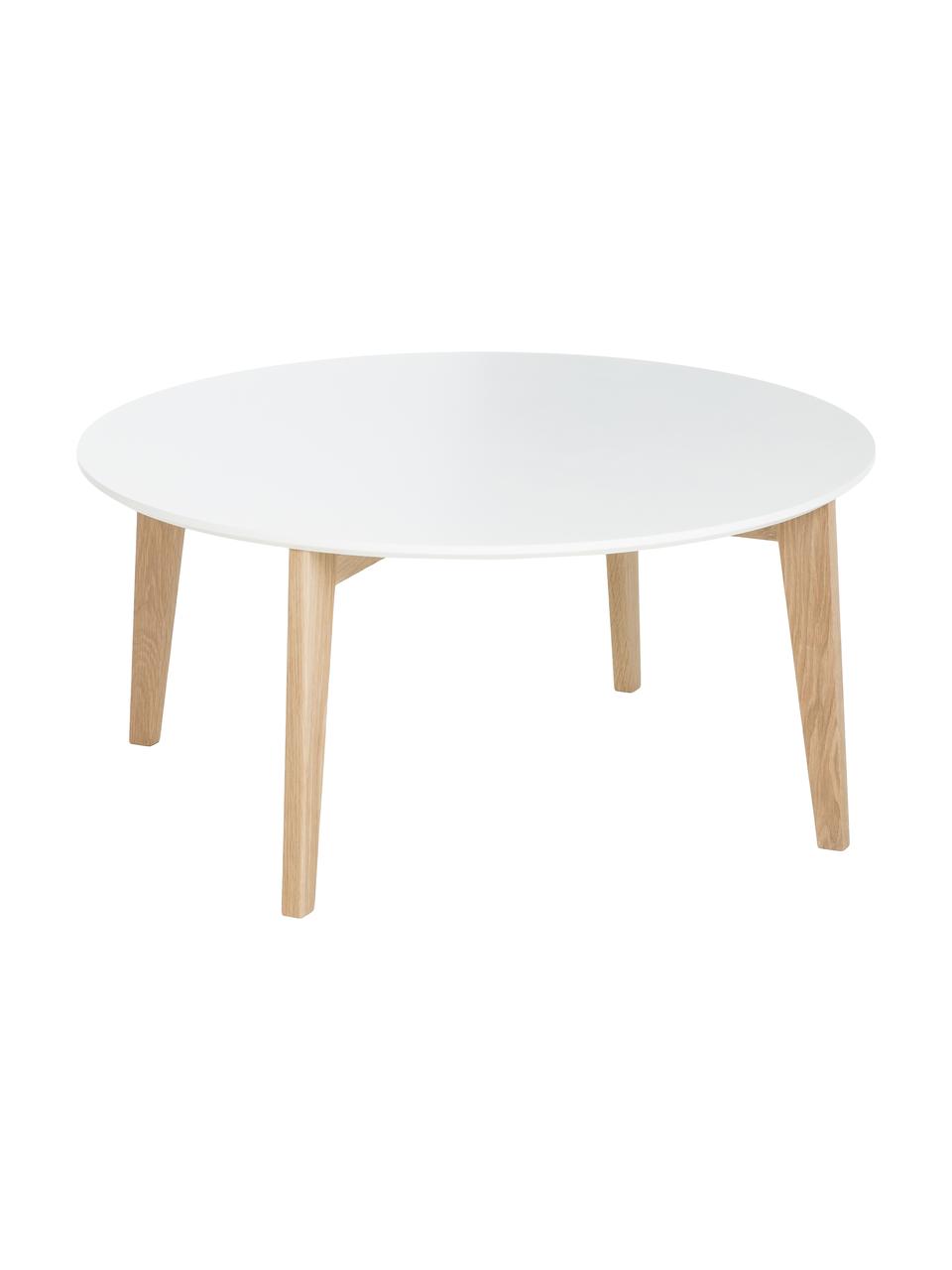 Tavolino da salotto rotondo stile nordico Lucas, Gambe: legno di quercia, Bianco, legno di quercia, Ø 90 x Alt. 42 cm