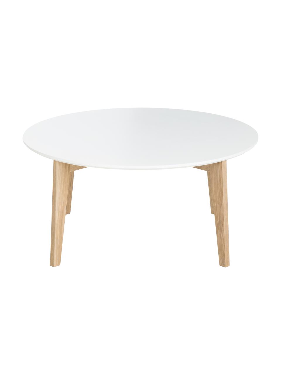 Tavolino da salotto rotondo stile nordico Lucas, Gambe: legno di quercia, Bianco, legno di quercia, Ø 90 x Alt. 42 cm