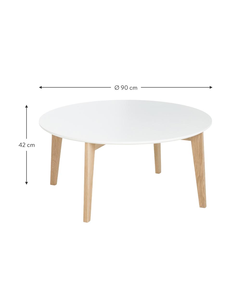 Tavolino da salotto rotondo stile nordico Lucas, Gambe: legno di quercia, Bianco, legno di quercia, Ø 90 x Alt. 42 cm