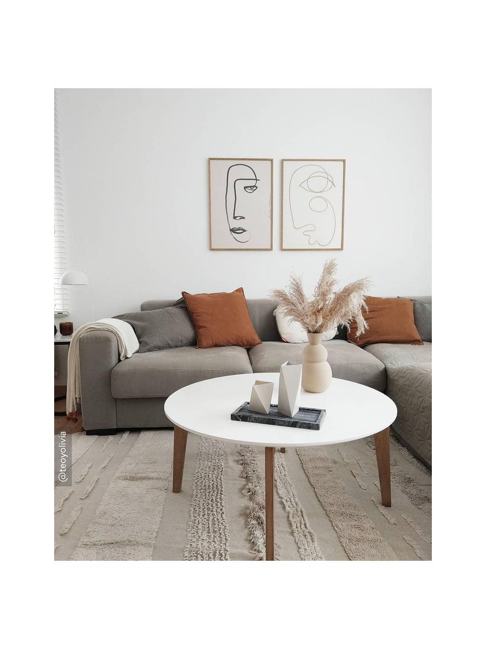 Okrągły stolik kawowy w stylu scandi Lucas, Blat: płyta pilśniowa średniej , Nogi: drewno dębowe, Biały, drewno dębowe, Ø 90 x W 42 cm