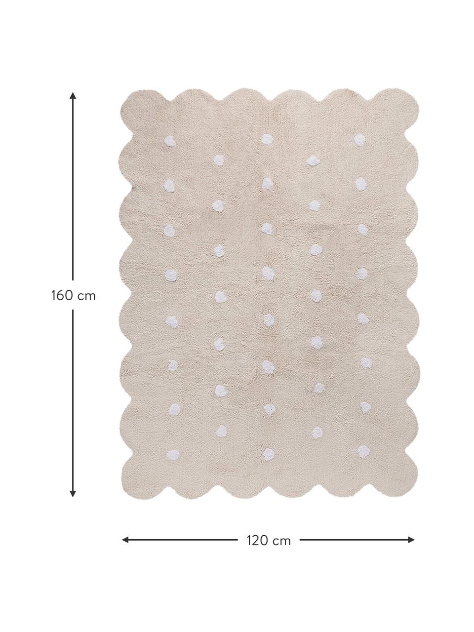Handgeweven kinder vloerkleed Biscuit, Beige, wit, B 120 x L 160 cm (maat S)