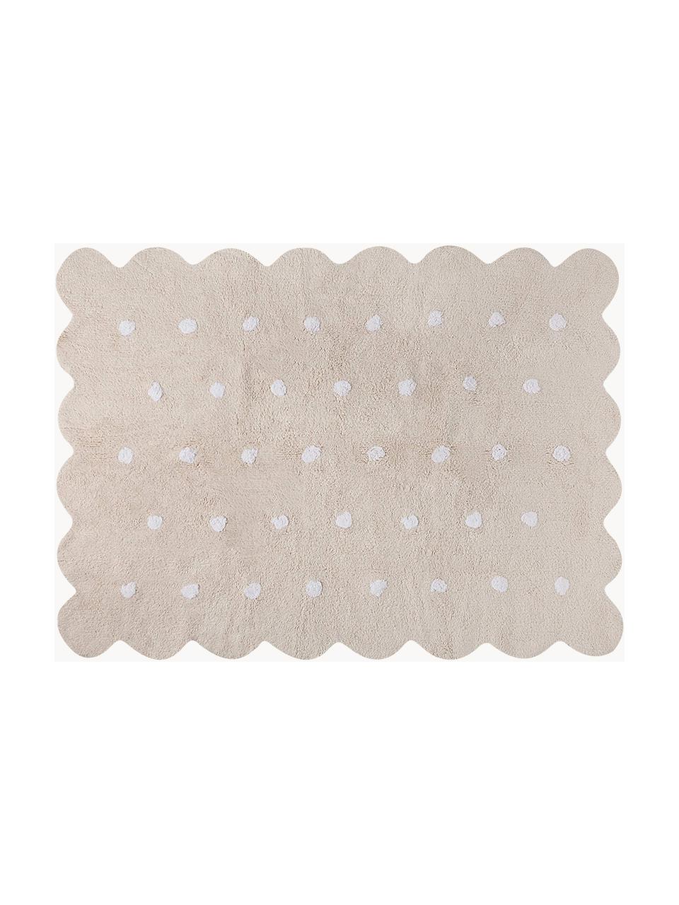 Handgeweven kinder vloerkleed Biscuit, Beige, wit, B 120 x L 160 cm (maat S)
