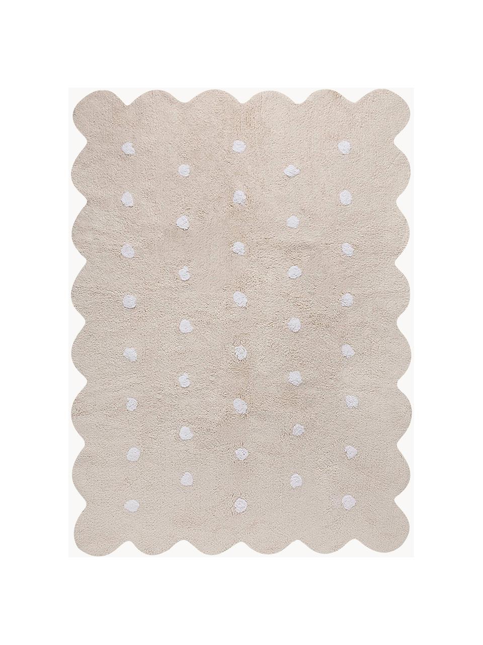 Handgewebter Kinderteppich Biscuit, waschbar, Flor: 97 % Baumwolle, 3 % ander, Hellbeige, Weiss, B 120 x L 160 cm (Grösse S)