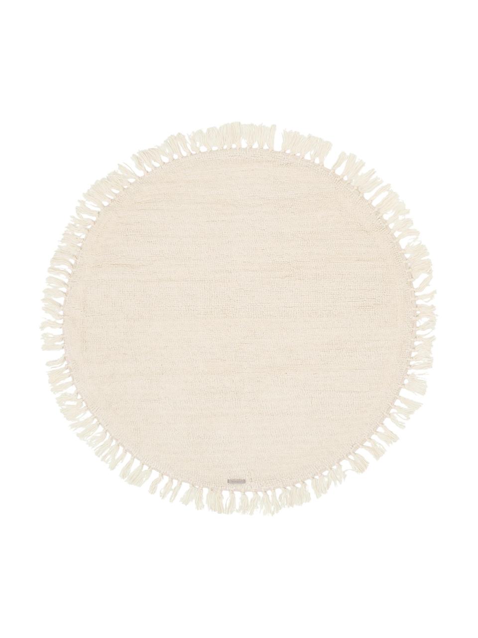 Rond wollen vloerkleed Alma in crème met franjes, Crèmekleurig, Ø 126 cm (maat M)