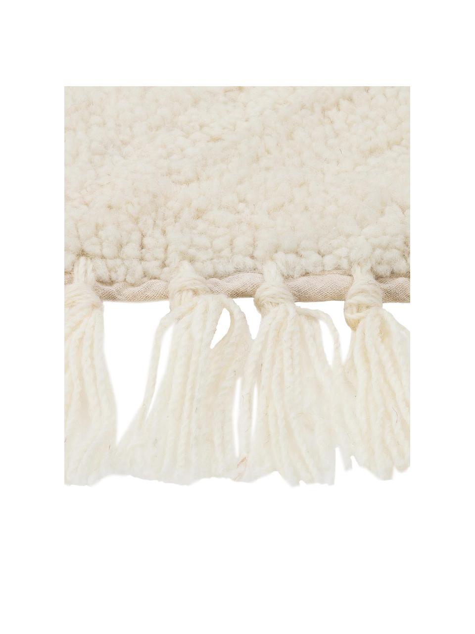 Tappeto in lana con frange Alma, Crema, Ø 126 cm (taglia M)