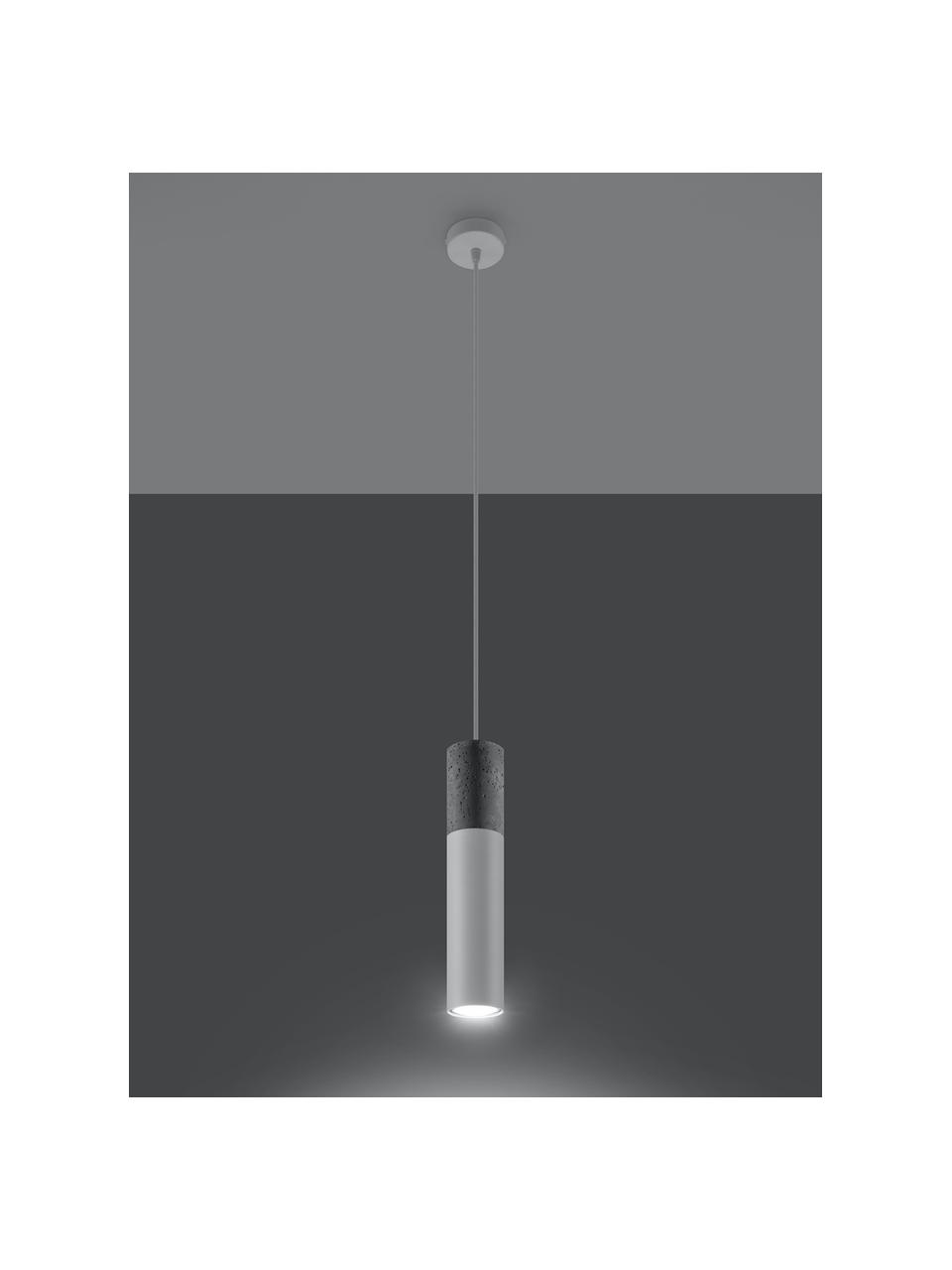 Kleine hanglamp Edo van beton, Lampenkap: beton, staal, Baldakijn: staal, Grijs, wit, Ø 6 x H 30 cm