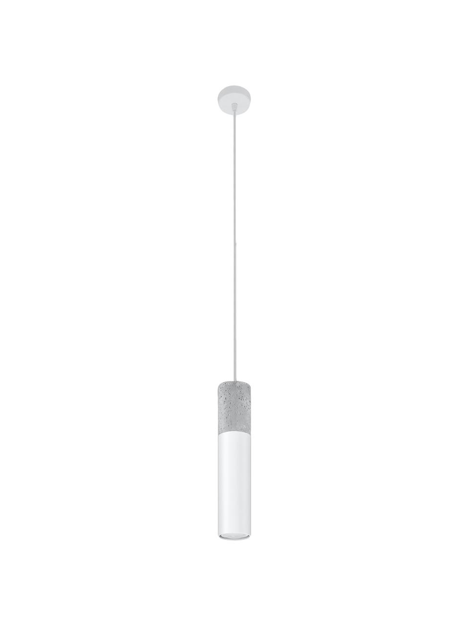 Kleine hanglamp Edo van beton, Lampenkap: beton, staal, Grijs, wit, Ø 6 x H 30 cm