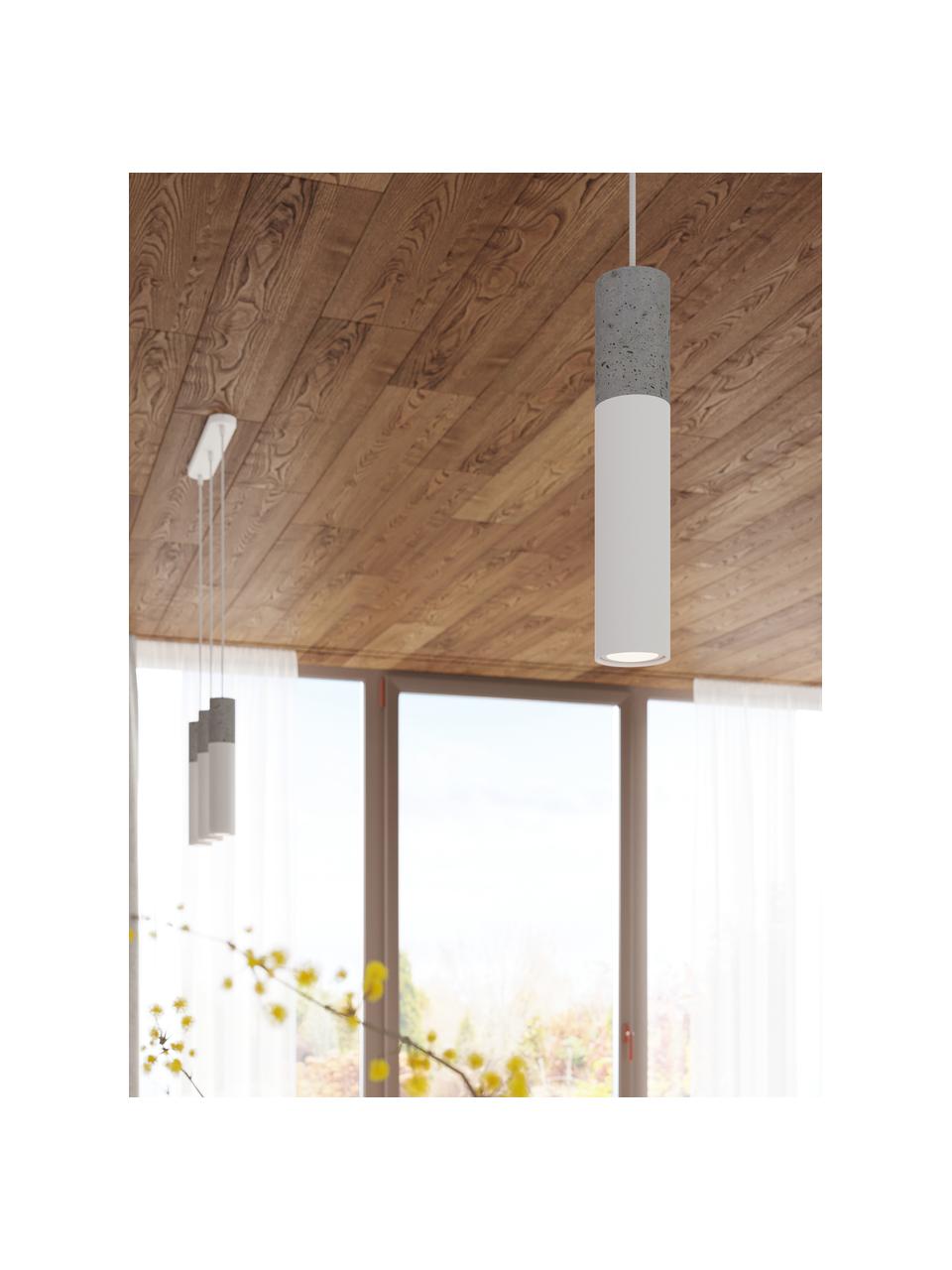 Kleine hanglamp Edo van beton, Lampenkap: beton, staal, Grijs, wit, Ø 6 x H 30 cm