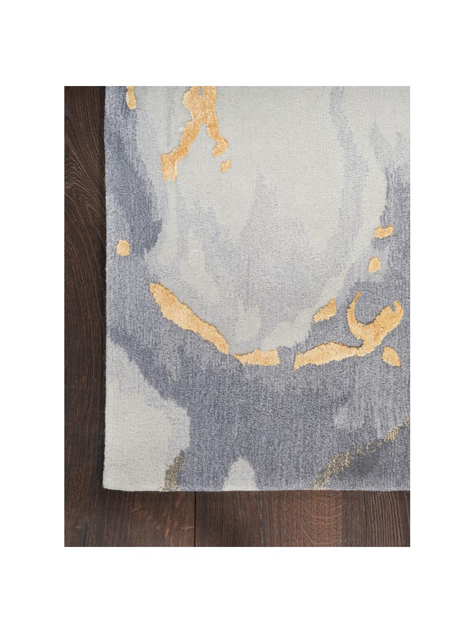 Handgewebter Kurzflor-Teppich Prismatic mit Hoch-Tief-Effekt, Graublau, Hellgrau, Goldfarben, B 120 x L 180 cm (Größe S)
