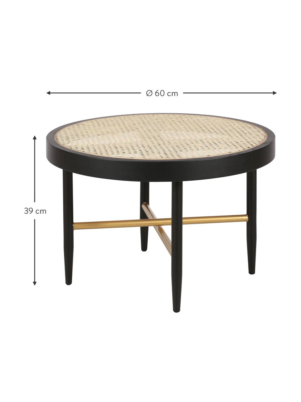 Couchtisch Exalt mit Wiener Geflecht, Gestell: Eichenholz, massiv, lacke, Tischplatte: Rattan, Schwarz, Beige, Ø 60 x H 39 cm