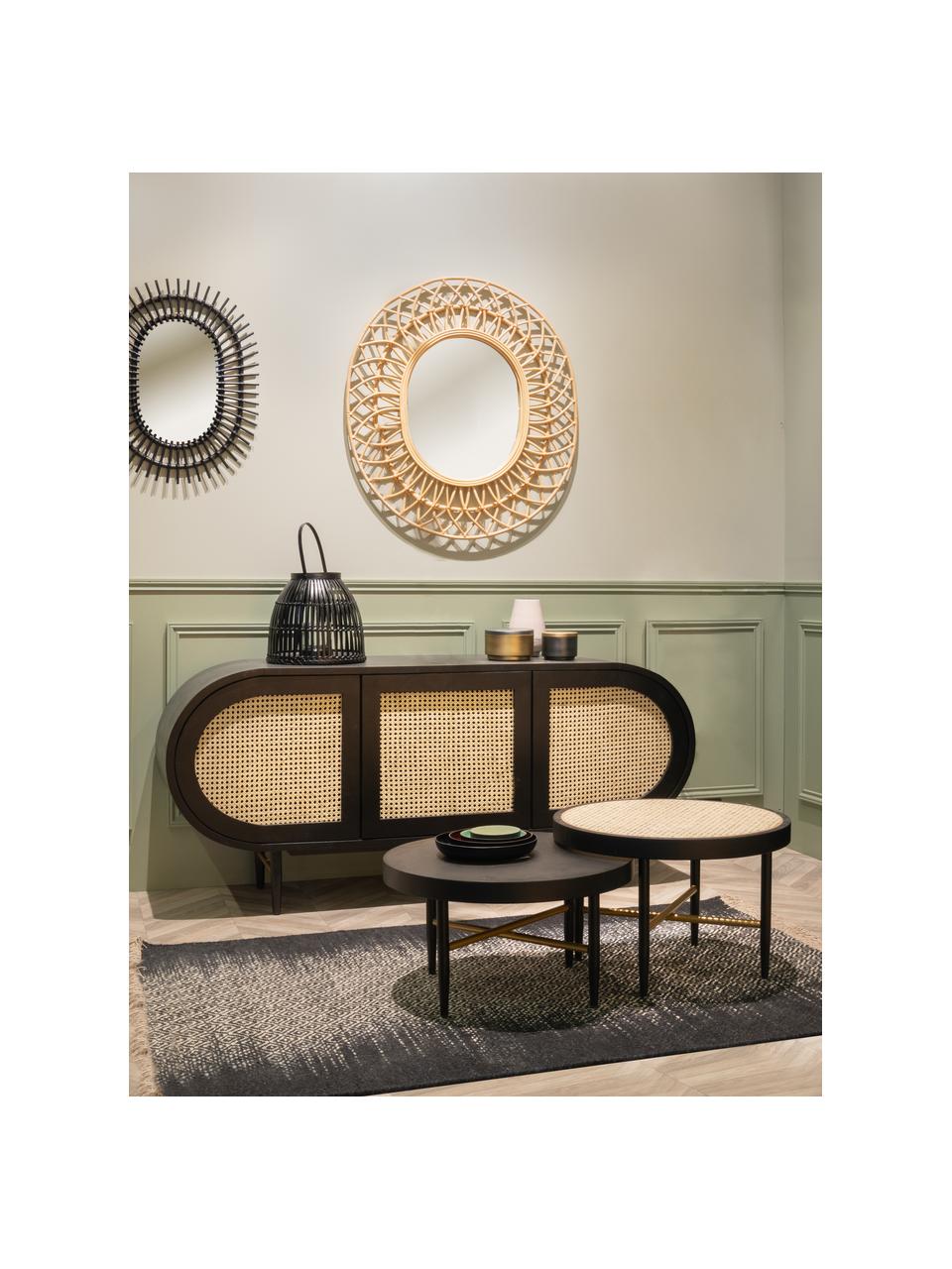 Tavolino da salotto con intreccio viennese Exalt, Struttura: legno massiccio di querci, Nero, beige, Ø 60 x Alt. 39 cm