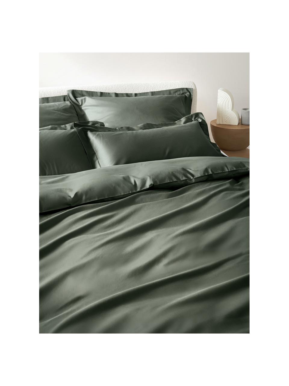 Funda nórdica de satén Premium, Verde oscuro, Cama 150/160 cm (240 x 220 cm)