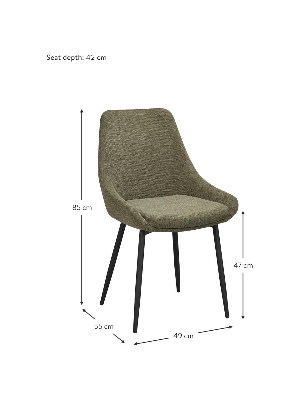 Gestoffeerde stoelen Sierra, 2 stuks, Bekleding: 100% polyester, Poten: gepoedercoat metaal, Geweven stof groen, B 49 x D 55 cm
