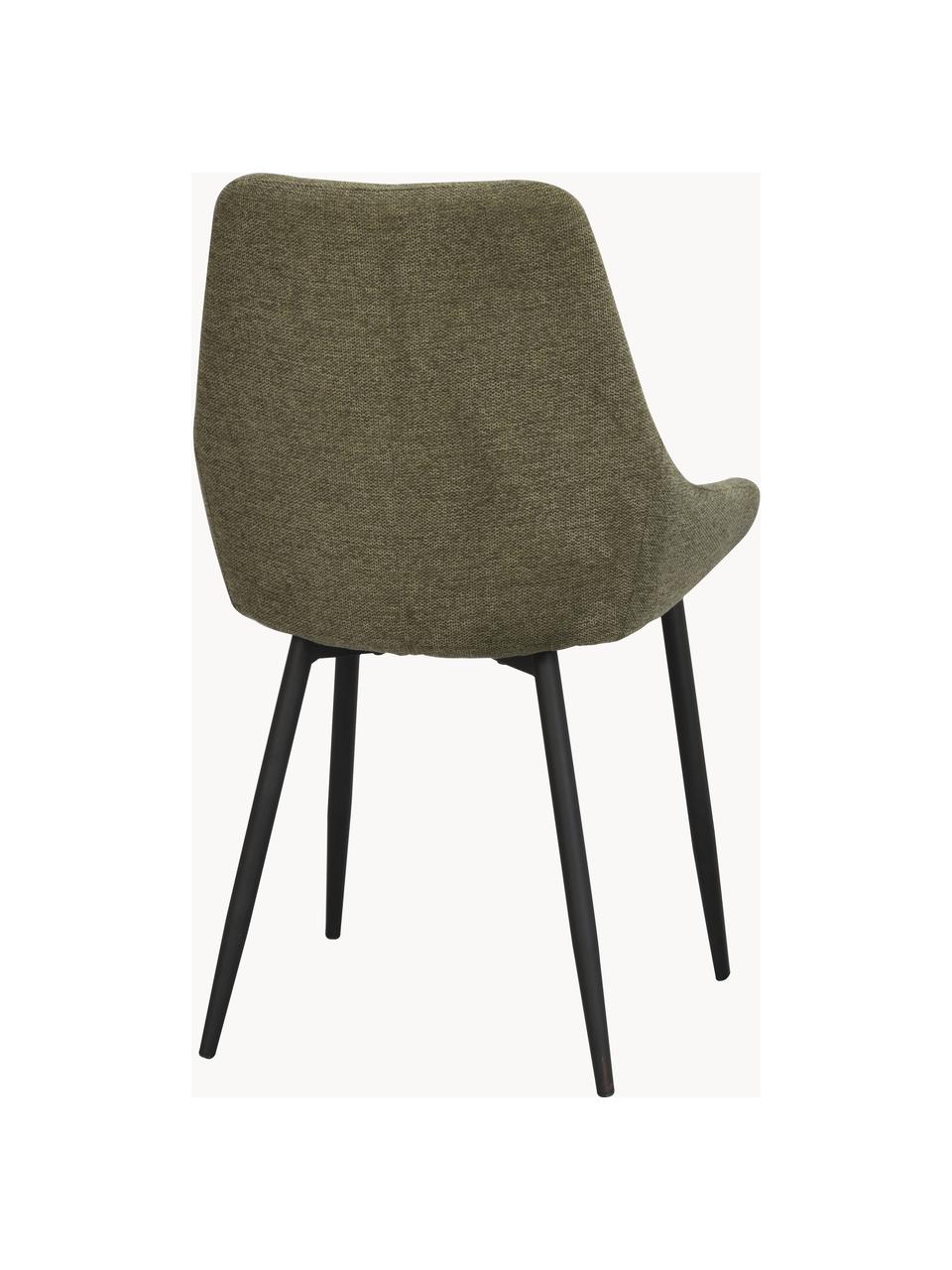 Gestoffeerde stoelen Sierra, 2 stuks, Bekleding: 100% polyester, Poten: gepoedercoat metaal Dit p, Geweven stof olijfgroen, zwart, B 49 x D 55 cm