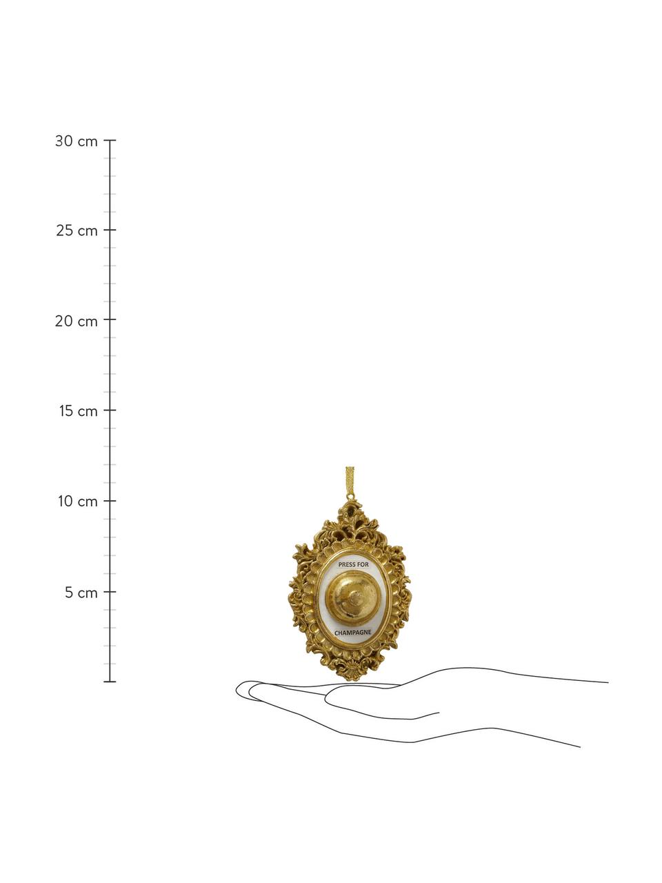 Sada ručně vyrobených závěsných ozdob Klingel, 2 díly, Pryskyřice, Zlatá, bílá, Š 7 cm, V 10 cm