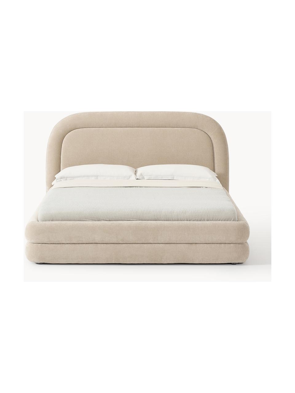 Gestoffeerd bed Solomon, Bekleding: 100% polyester Met 34.000, Frame: multiplex, Poten: kunststof Dit product is , Geweven stof lichtbeige, B 140 x L 200 cm