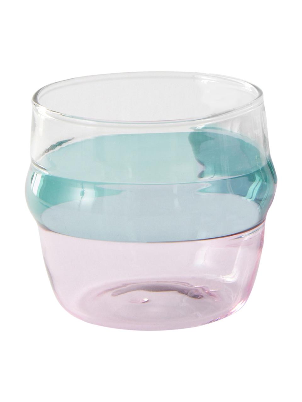 Verre à eau bleu/rose Lieke, 4 pièces, Verre, Transparent, bleu, rose, Ø 9 x haut. 8 cm, 350 ml