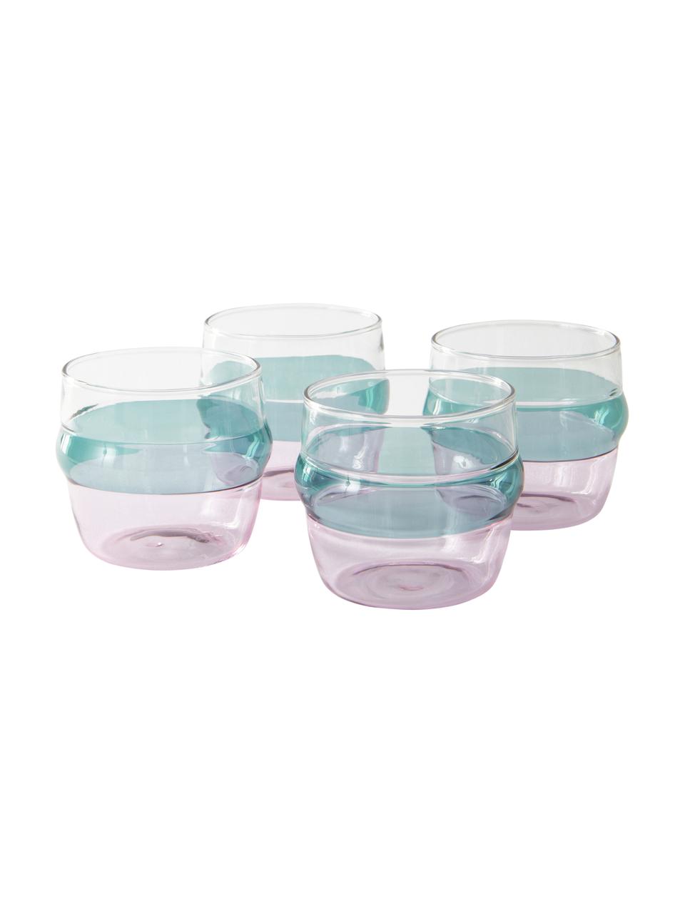 Verre à eau bleu/rose Lieke, 4 pièces, Verre, Transparent, bleu, rose, Ø 9 x haut. 8 cm, 350 ml