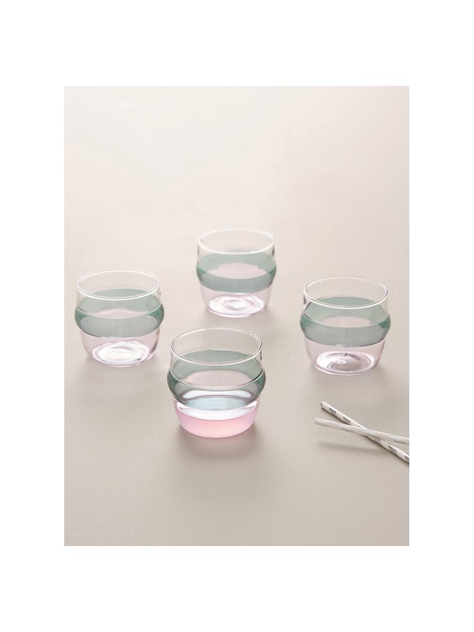 Vasos de colores Lieke, 4 uds., Vidrio, Transparente, azul, rosa, Ø 9 x Al 8 cm, 350 ml