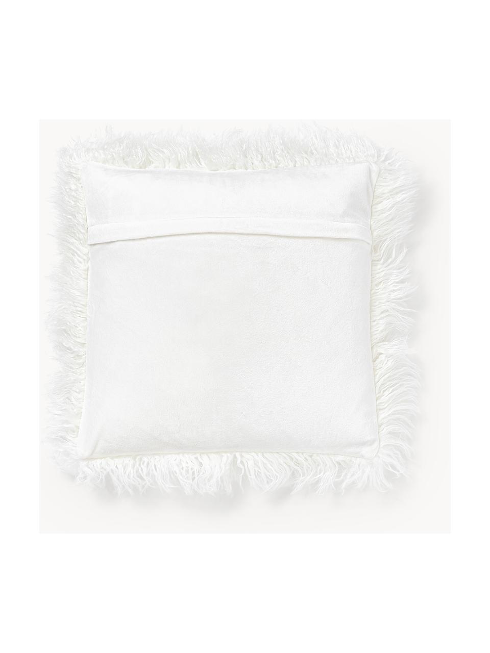 Housse de coussin 40x40 en fourrure synthétique frisée Morten, Blanc cassé, larg. 40 x long. 40 cm