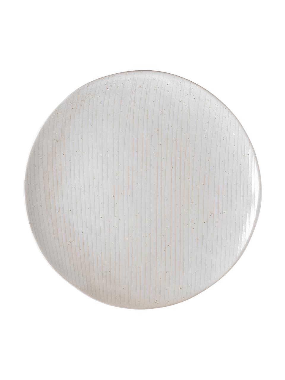 Handgemaakte borden Copenhagen, 4 stuks, Keramiek, Ivoor met fijne lichtbeige strepen, Ø 35 x H 3 cm
