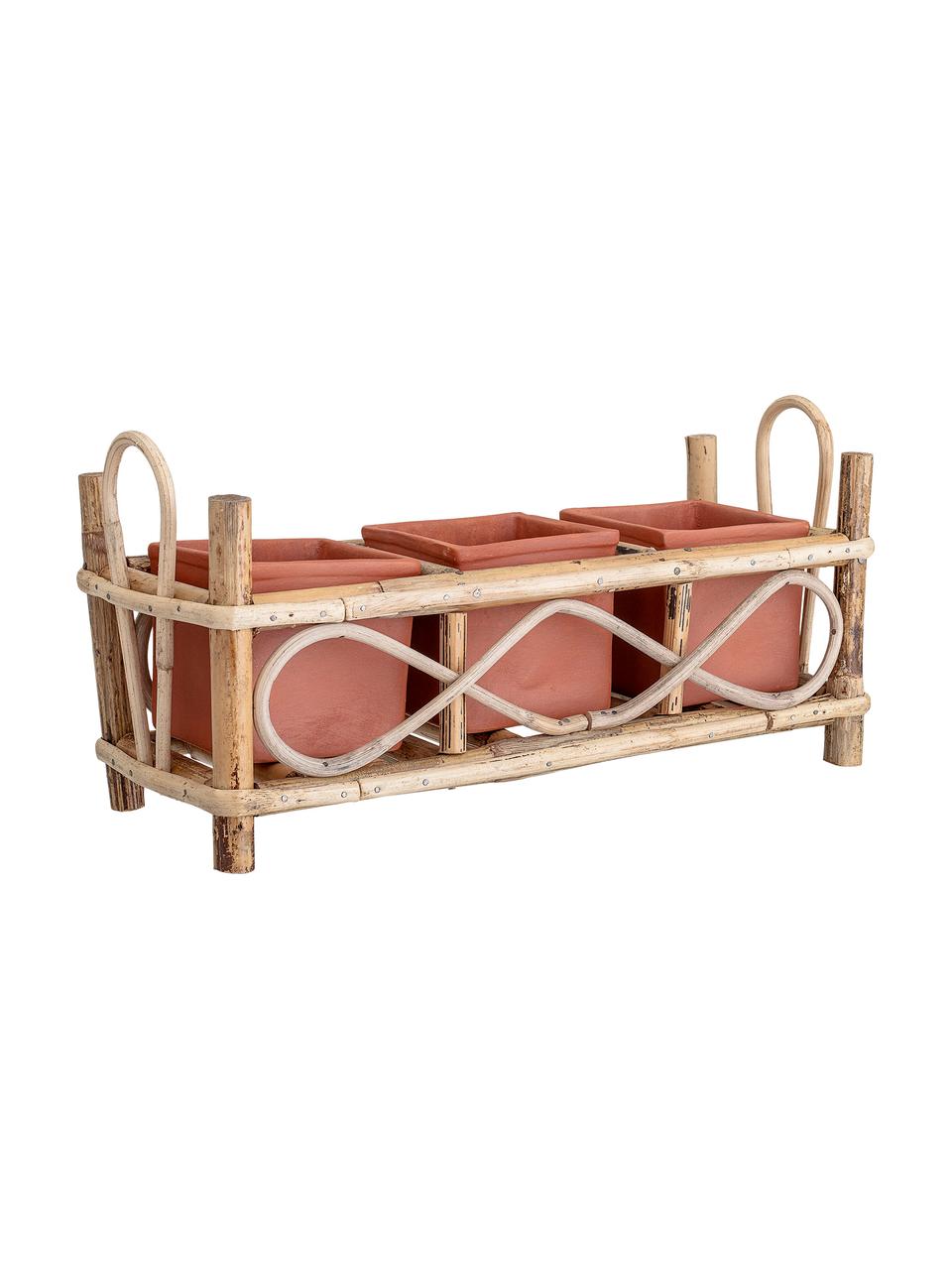 Grote plantenpottenset Overo van terracotta, 4-delig, Frame: riet, Terracottarood, beige, B 25 cm x H 39 cm