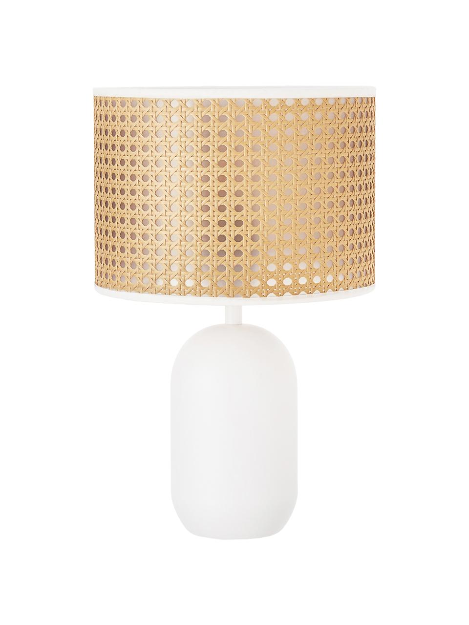 Lámpara de mesa con tejido vienés Vienna, Pantalla: plástico, Cable: tela, Beige, blanco, ∅ 25 x Al 40 cm