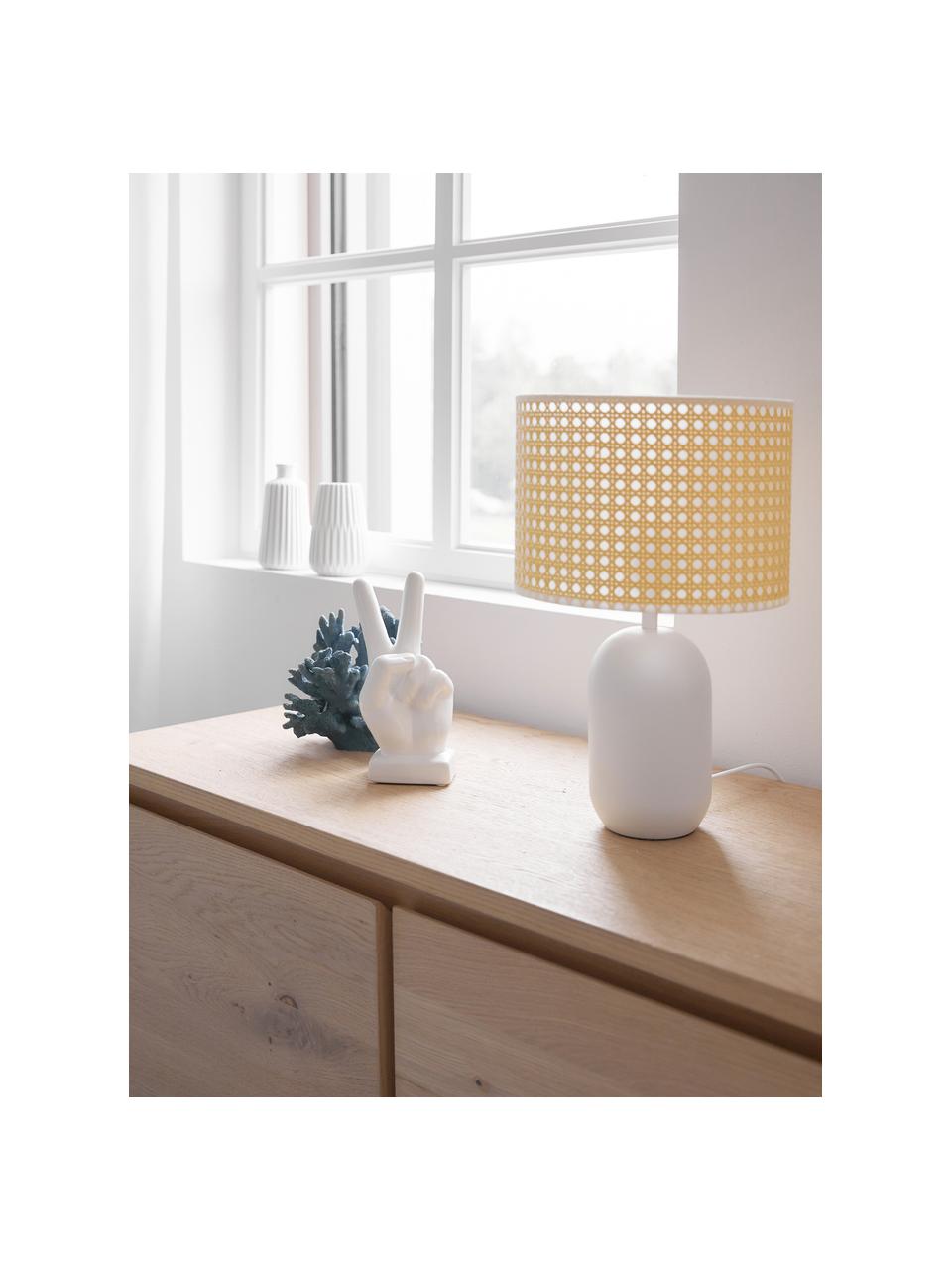 Lampe à poser en cannage Vienna, Brun clair, blanc, Ø 25 x haut. 40 cm