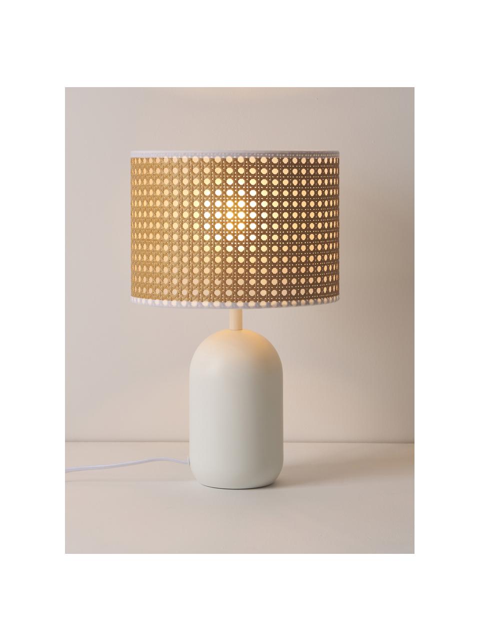 Tafellamp Vienna van Weens vlechtwerk, Lampenkap: kunststof, Lampvoet: gepoedercoat metaal, Lichtbruin, wit, Ø 25 x H 40 cm