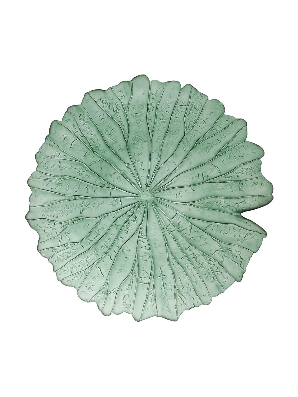 Servírovací skleněné mísy ve tvaru listu Botanic, Ø 40 cm, 2 ks, Sklo, Zelená, Ø 40 cm, V 7 cm