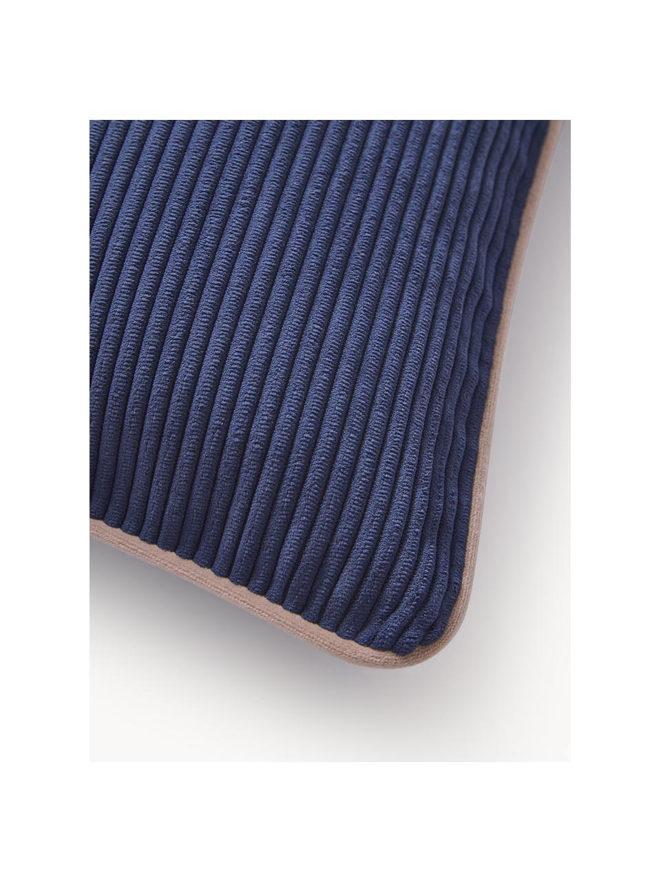 Housses de coussin 45x45 velours Carter, 2 pièces, 88 % polyester, 12 % nylon, Bleu foncé, beige, larg. 45 x long. 45 cm