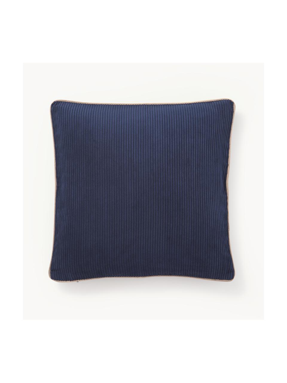 Housses de coussin 45x45 velours Carter, 2 pièces, 88 % polyester, 12 % nylon, Bleu foncé, beige, larg. 45 x long. 45 cm