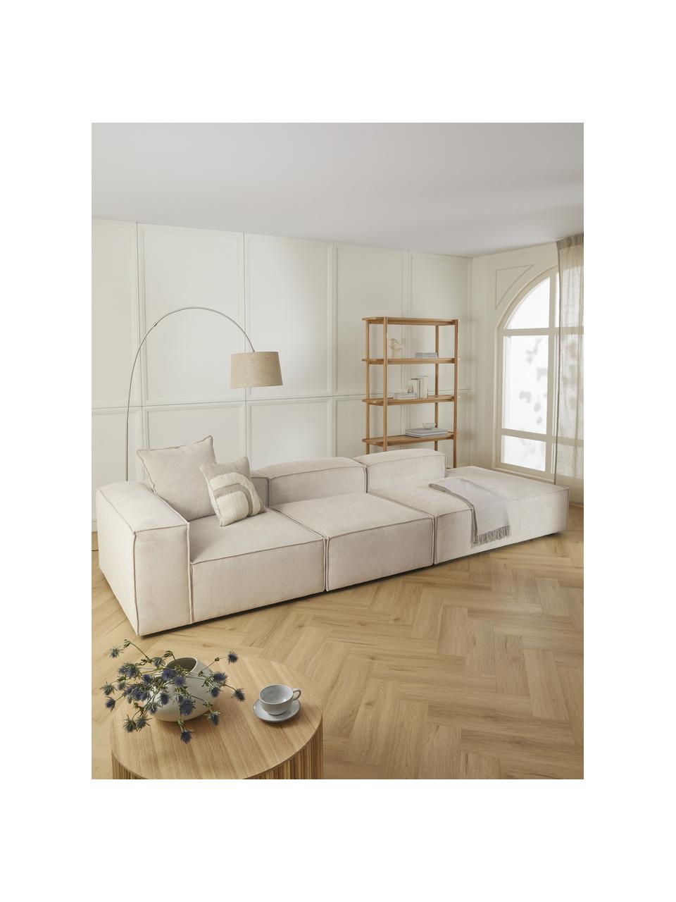 Méridienne modulable XL velours côtelé Lennon, Velours côtelé beige, larg. 357 x prof. 119 cm, dossier à gauche