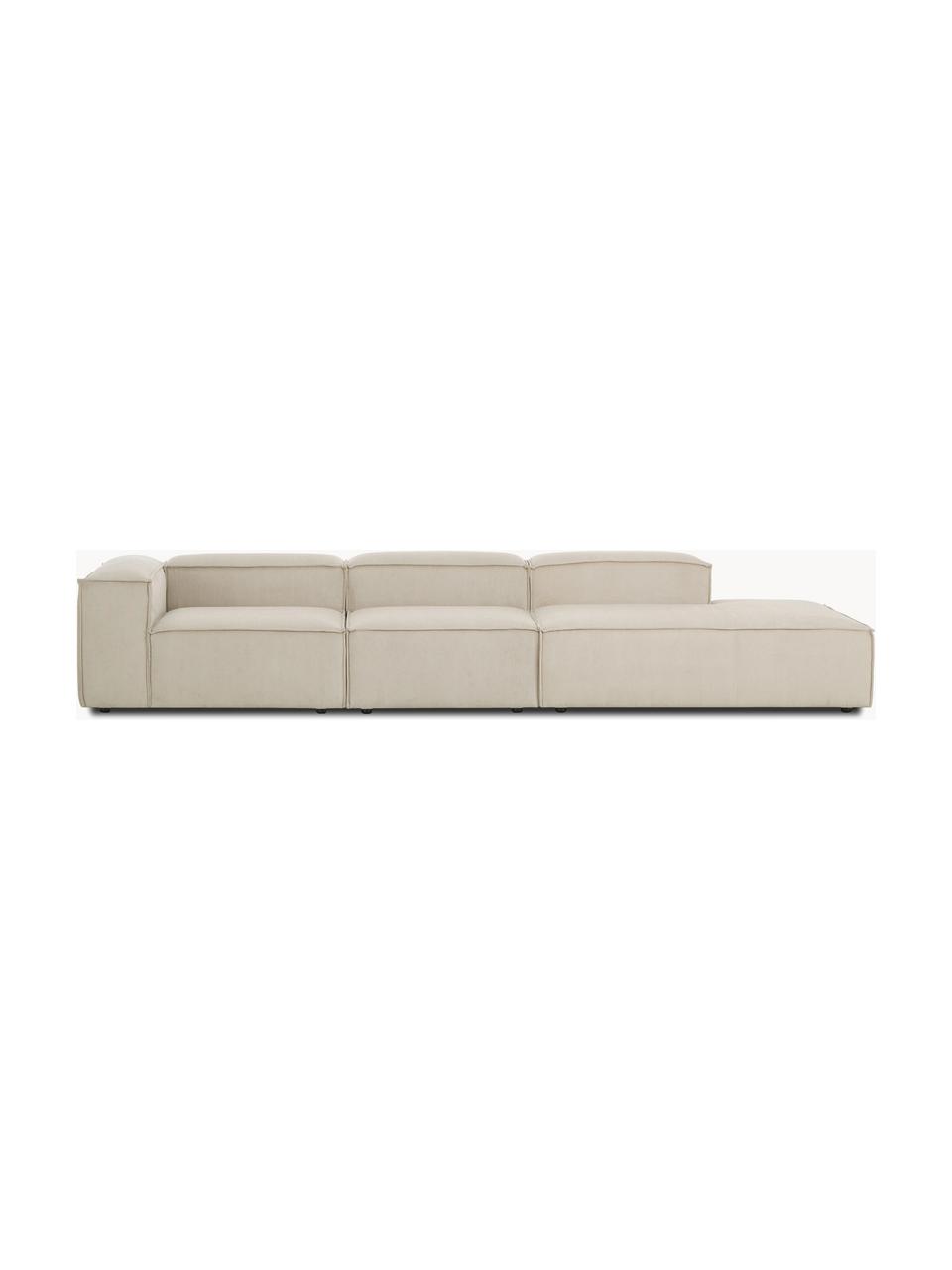 Modulare XL-Ottomane Lennon aus Cord, Bezug: Cord (92 % Polyester, 8 %, Gestell: Massives Kiefernholz FSC-, Füße: Kunststoff Die Füße befin, Cord Hellbeige, B 357 x T 119 cm, Rückenlehne links