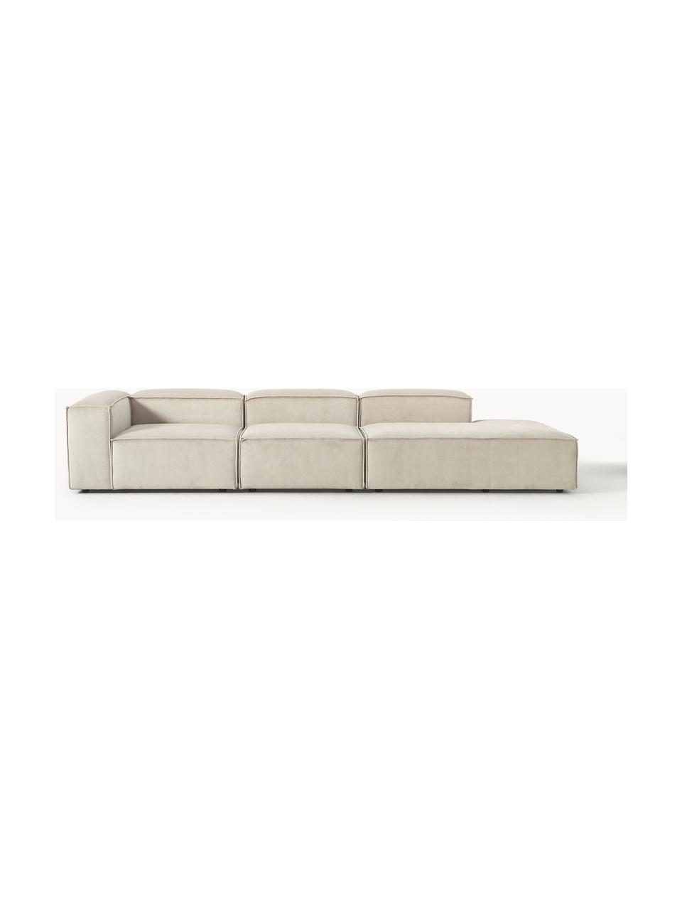 Modulaire XL chaise longue Lennon van corduroy, Bekleding: corduroy (92% polyester, , Frame: massief grenenhout FSC-ge, Poten: kunststof De poten bevind, Corduroy lichtbeige, B 357 x D 119 cm, rugleuning links