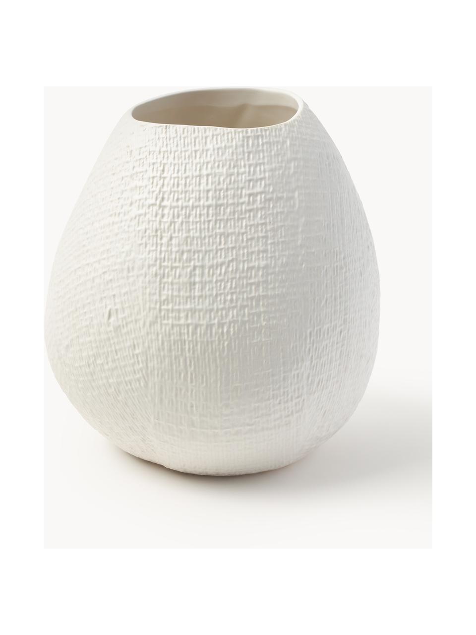 Große handgefertigte Keramik-Vase Wendy, H 24 cm, Keramik, Cremeweiß, Ø 23 x H 24 cm