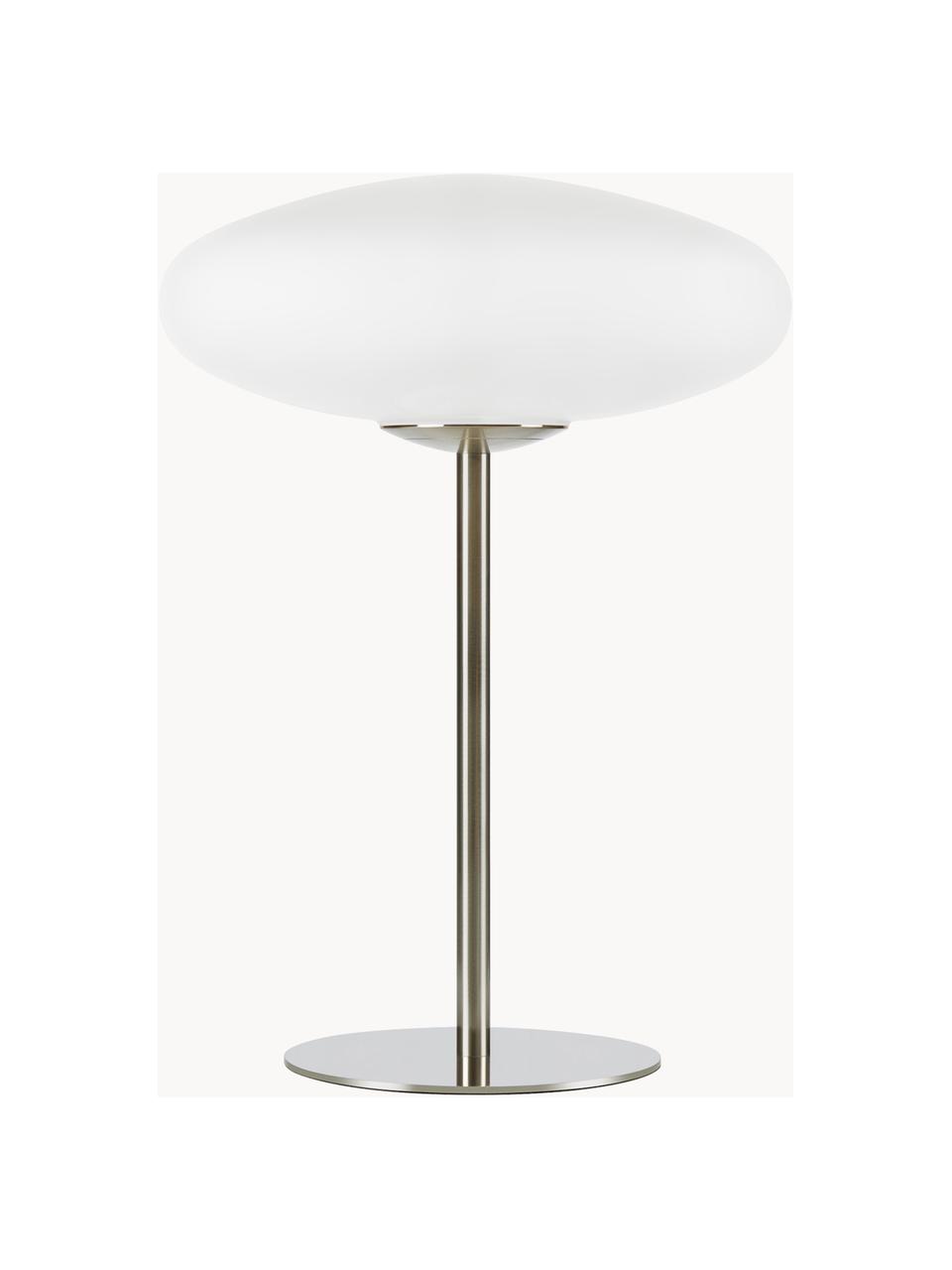 Lámpara de mesa Locus, Pantalla: vidrio, Estructura: acero cepillado, Cable: plástico, Blanco crema, plateado, Ø 29 x Al 40 cm