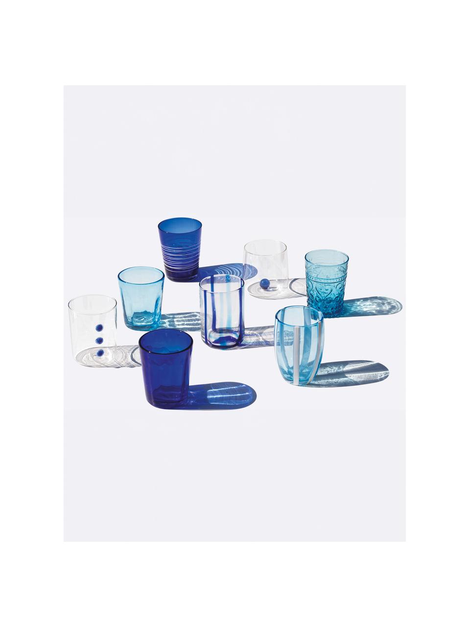 Set di 6 bicchieri fatti a mano Melting, Vetro, Tonalità blu, trasparente, Set in varie misure