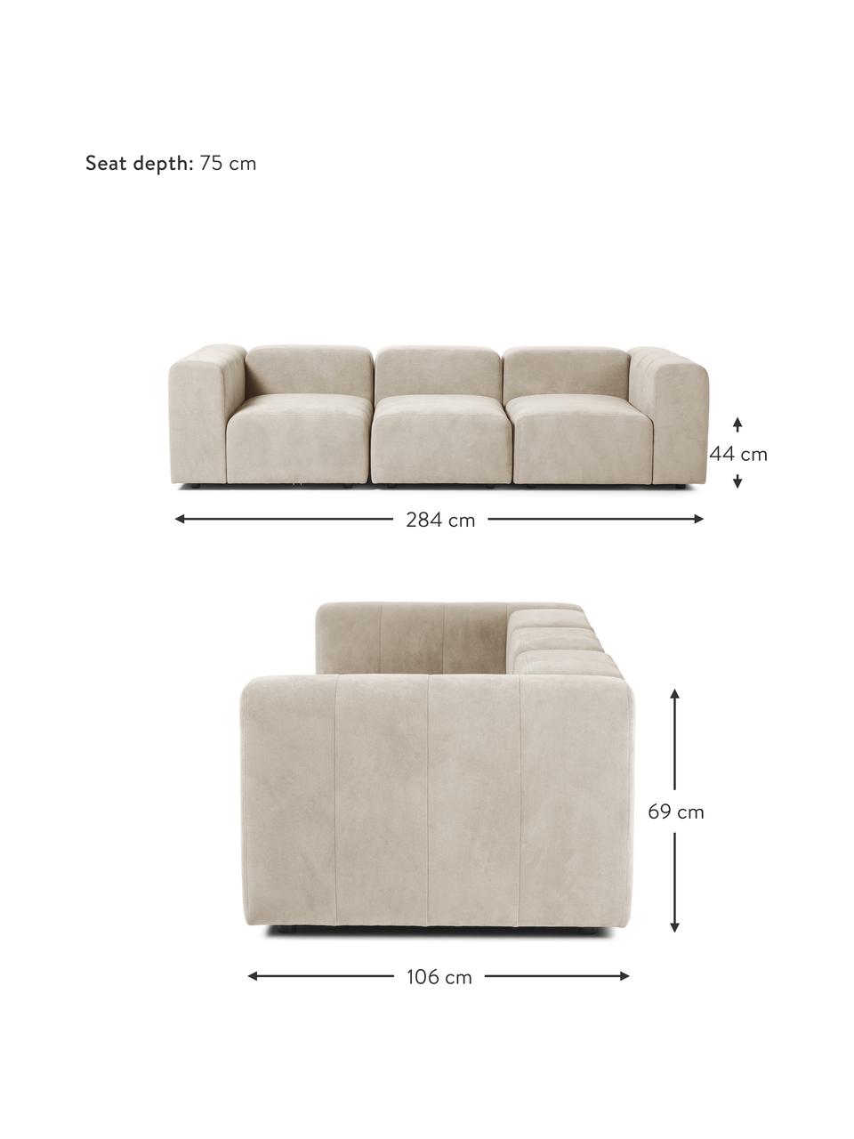 Modulaire bank Lena (4-zits), Bekleding: geweven stof (88% polyest, Frame: grenenhout, multiplex, ha, Poten: kunststof, Geweven stof lichtbeige, B 284 x D 106 cm