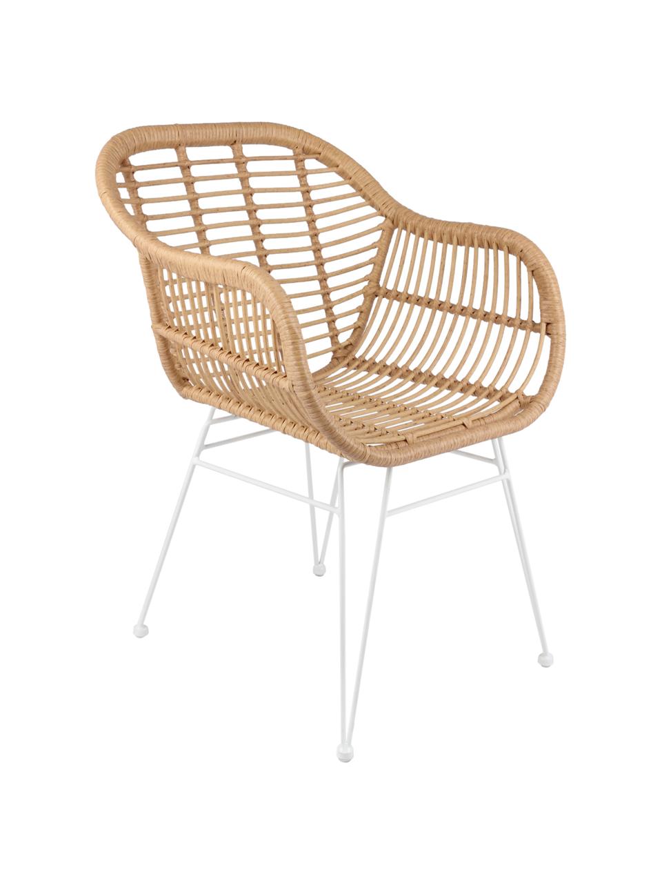 Polyratanová stolička s opierkami Costa, 2 ks, Svetlohnedá, biela, Š 59 x H 58 cm