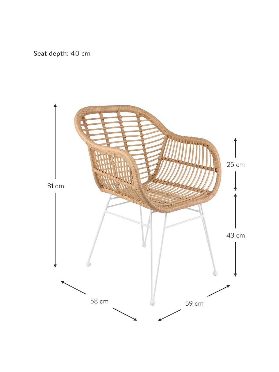 Polyratanové židle s područkami Costa, 2 ks, Světle hnědá, bílá, Š 59 cm, H 58 cm