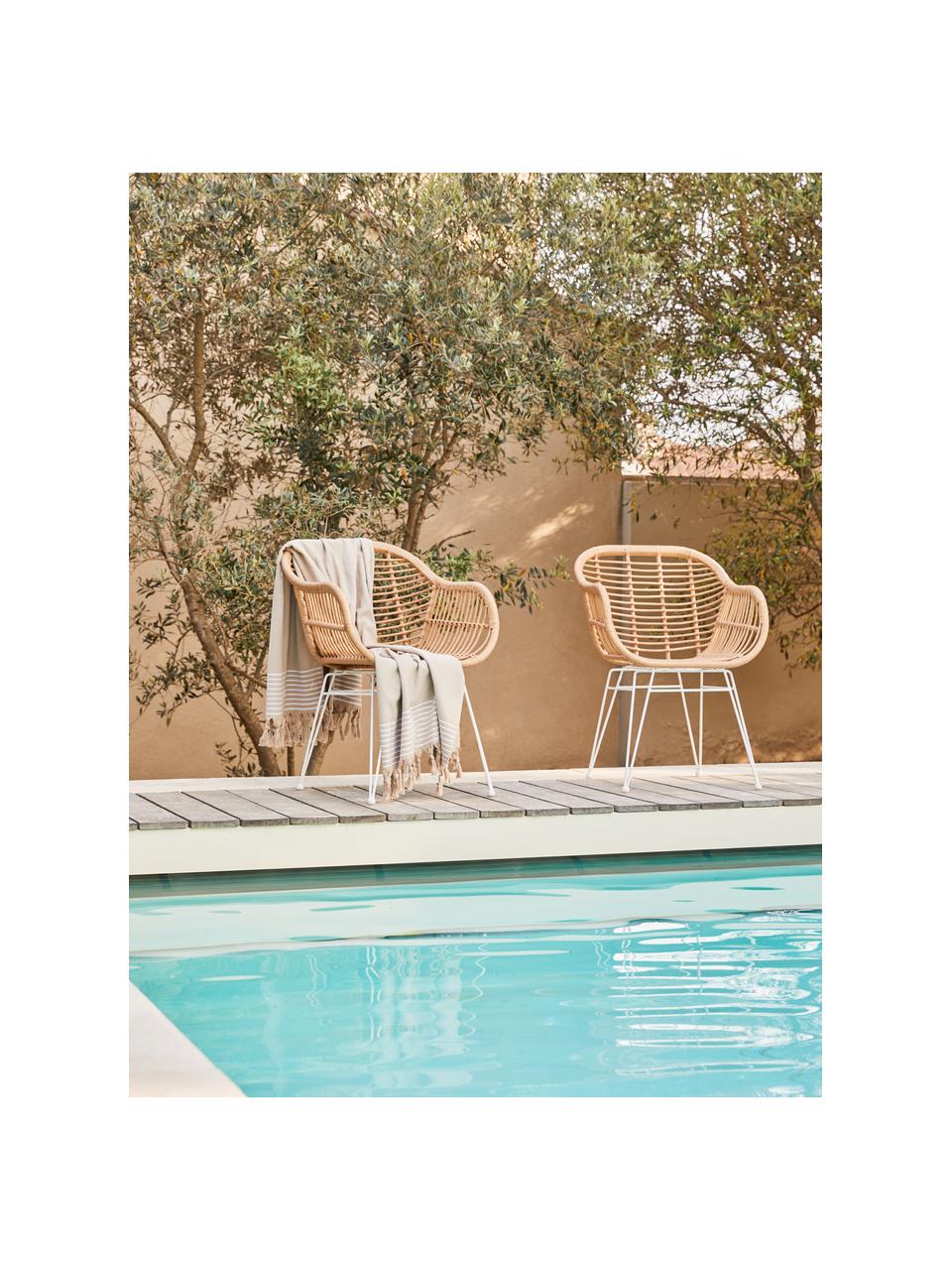 Sedia con braccioli in polirattan Costa 2 pz, Seduta: intreccio in polietilene, Struttura: metallo verniciato a polv, Marrone chiaro, bianco, Larg. 59 x Prof. 58 cm