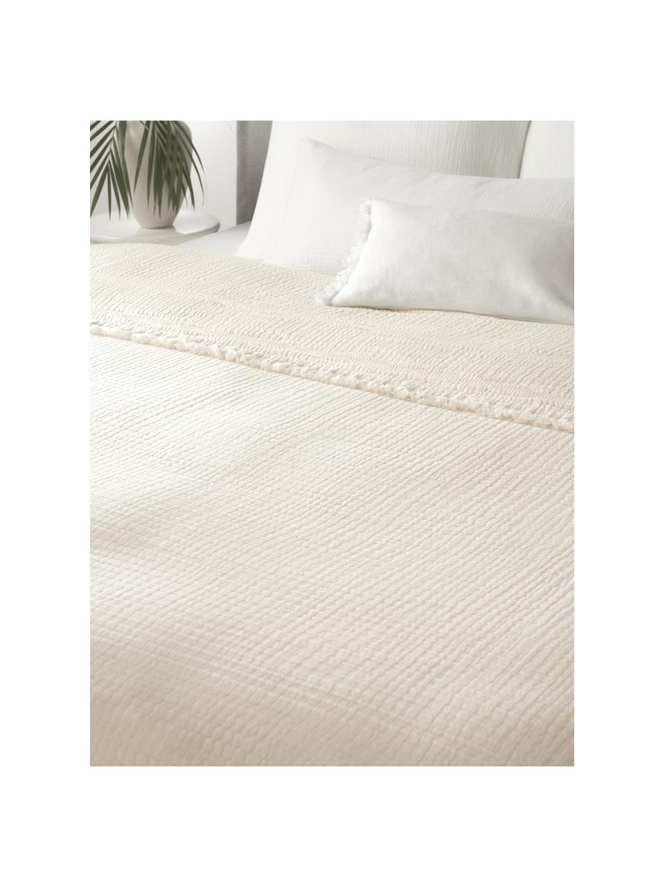 Couvre-lit en coton à franges Kailani, Beige clair, larg. 180 x long. 250 cm
