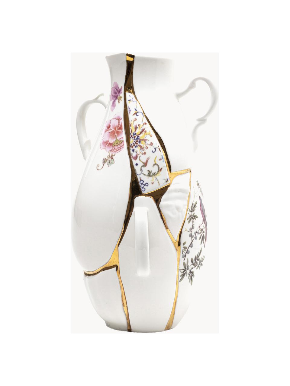 Vaso in Fine Bone China Kintsugi, alt. 32 cm, Vaso: FIne Bone China, Decorazione: oro 24-carati, Bianco lucido, multicolore, Larg. 19 x Alt. 32 cm